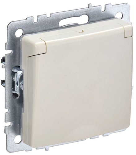 Розетка с заземлением без рамки IEK Brite РСбш10-3-44-БрКр 1-м. крышка шторки IP44 бежевый картинка